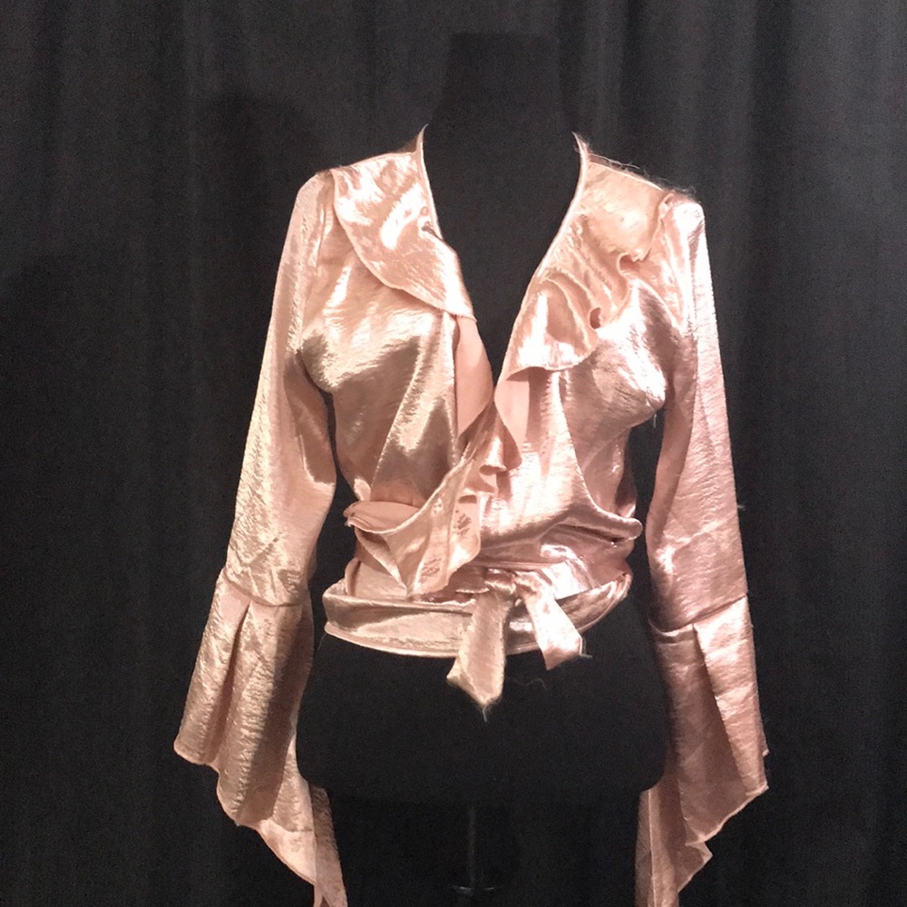 Ruffle Wrap Blouse in Blush Pink